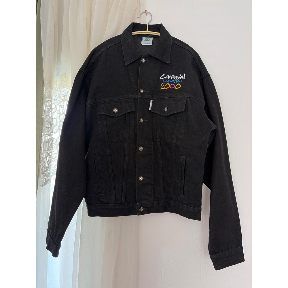 Senor Frogs Denim Jacket Mens Medium Black Excellent Carnaval Mazatlan 2000 Y2K